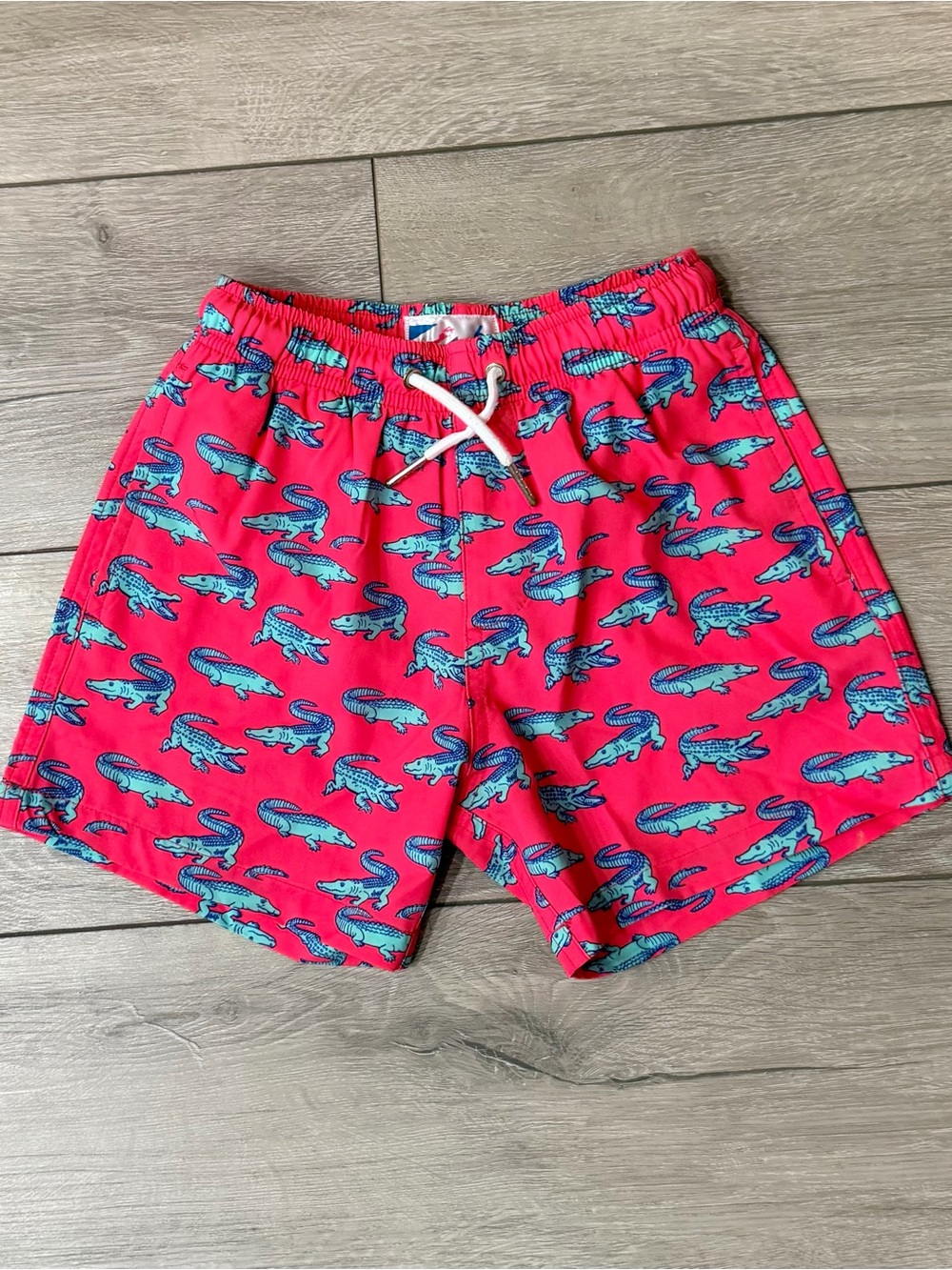 Little boys Bermies Neon Red/Pink Alligator Print Swim Trunks Size 6